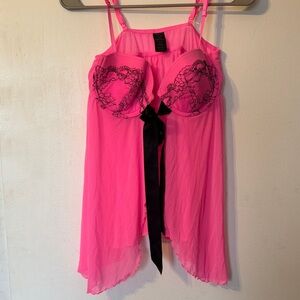 Smart & Sexy Hot Pink Lace Chemise with Black Bow